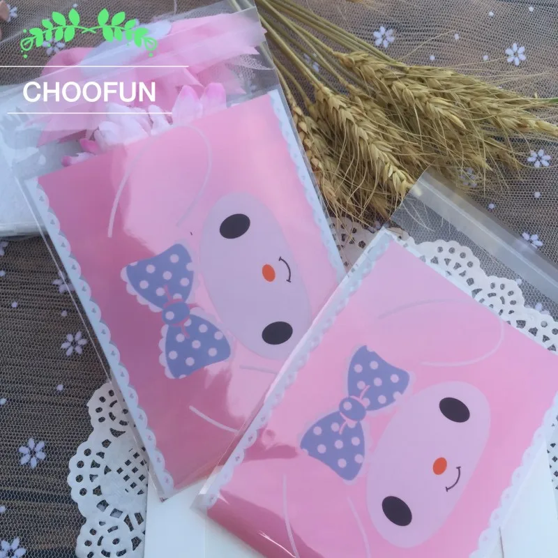 

100pcs Pink Color Cute Melody Self Adhesive Seal OPP Cookie Baking Package Plastic Bags Event Candy and Gift Packaging Bag BZ039