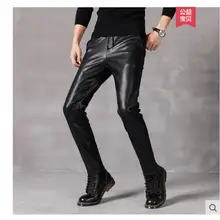 Новые весенние и осенние кожаные брюки мужские тонкие мотоциклетные брюки стрейч кожаные брюки стилист волос простые универсальные брюки