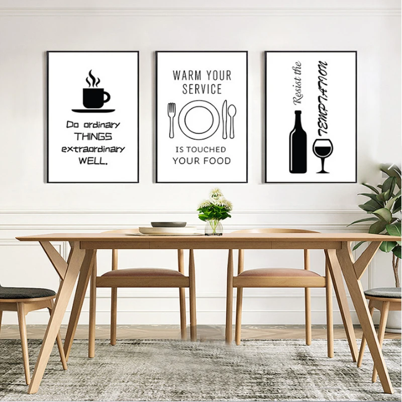 

Minimalist Kitchen Canvas Painting Black and White Posters Prints Nordic Wall Art Pictures for Living Room Home Decor No Frame