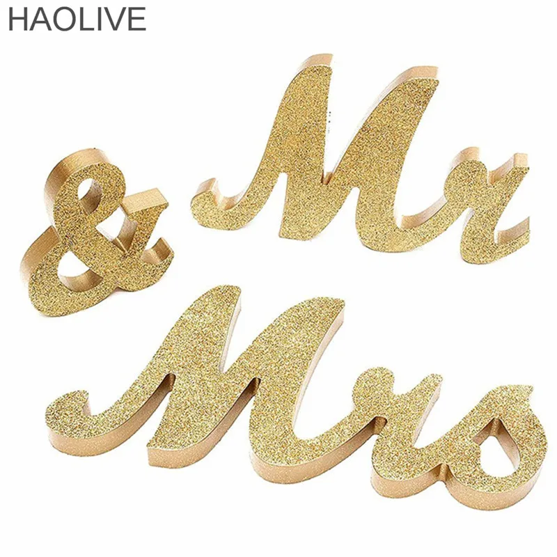 HAOLIVE деревянный MR & MRS Свадебные блестящие серебряные буквы DIY вечерние украшения