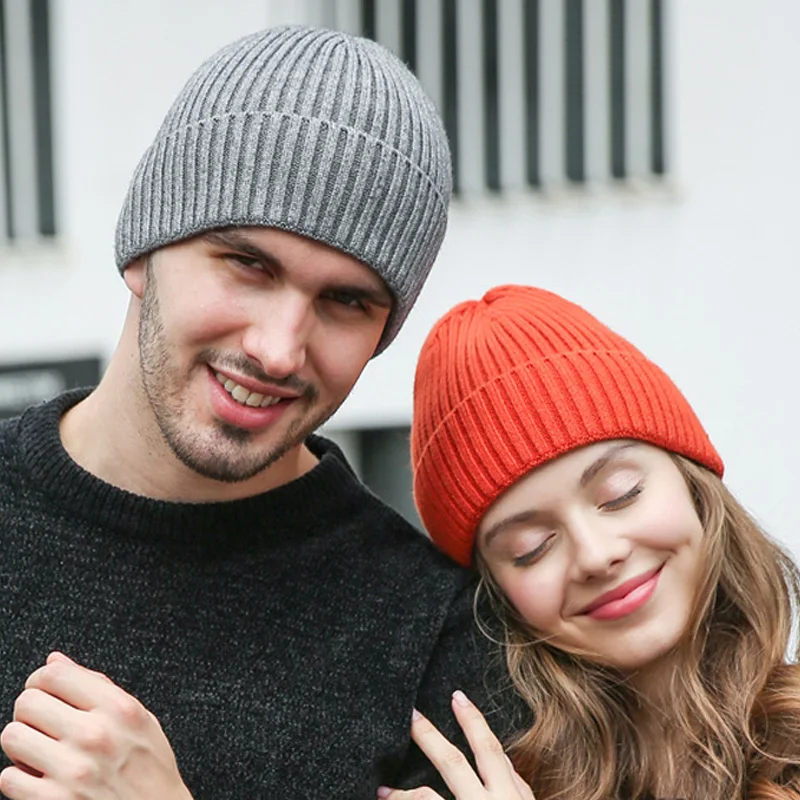 Beanie Men Winter Knit Hat Women Warm Angora Ski Accessory Brim Soft Casual Stretchy Outdoor Headwear (8)