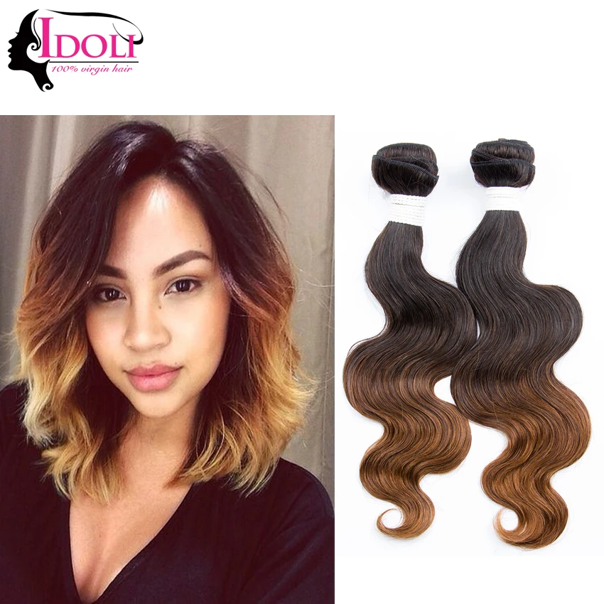 cheap short brazilian vigin hair 3 human 14" ombre bundles body wave 1...