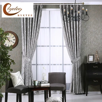 

[byetee] Modern Kitchen Blackout Curtains For Bedroom Living Room Chenille Jacquard Door Curtain Fabrics Finished Curtains