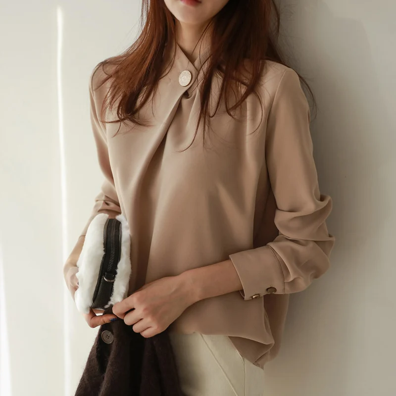 

Elegant Office Lady Long Sleeve Chiffon Blouse for Women Spring Summer Streetwear Casual Shirts Chiffon Blusas Female Clothes