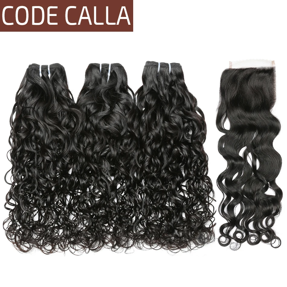 

Code Calla Water Wave Raw Virgin Bundles With Closure Brazilian Hair Weave Bundles With Lace Closure 100% Human Hair Extension