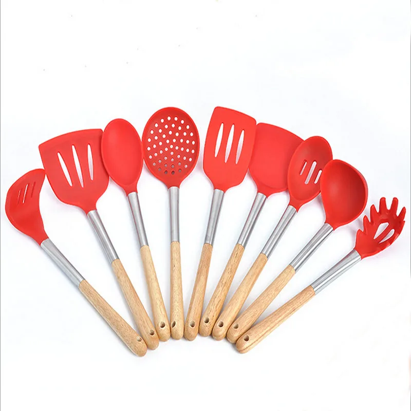 Nine Pieces Set Big Size Slicone Kitchen Tools High Quality Hot Resistant Health Spoon Turner Free Shipping | Дом и сад