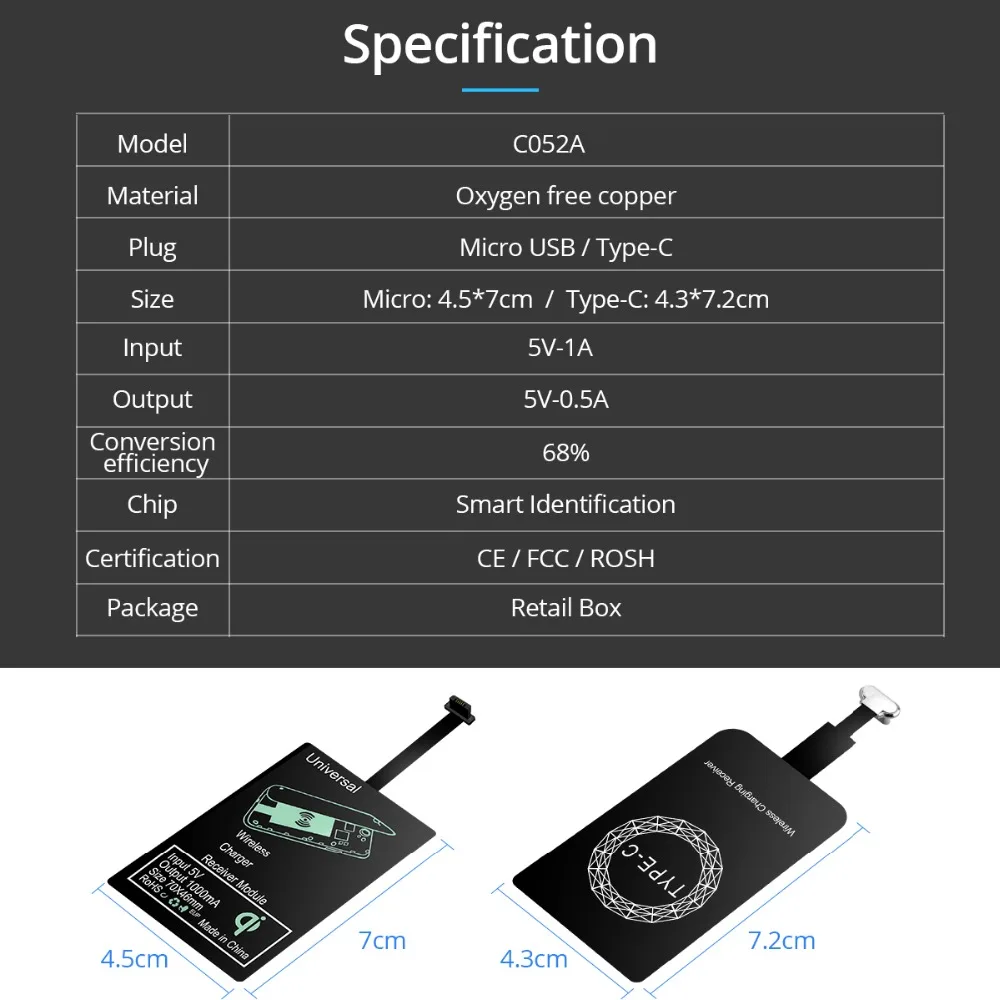 FONKEN Qi Беспроводное зарядное устройство зарядный приемник Micro usb type C Qi Беспроводное зарядное устройство Модуль зарядного устройства для мобильного телефона Android