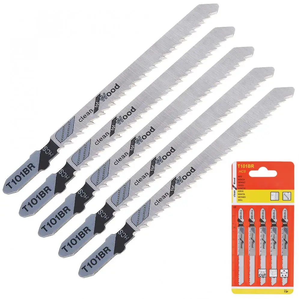 

5pcs/set T101BR 100mm High- carbon Steel Reciprocating Jig Saw Fast-Cutting Saw Blade for Wood / Board /Plastic Cutting