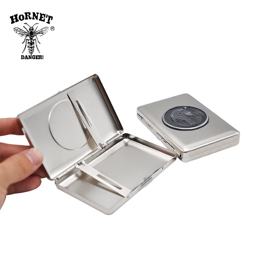 HORNET, металлический чехол для сигарет, 16, обычный размер, чехол для табака, коробка с 2 зажимами, металлическая наклейка, чехол для хранения