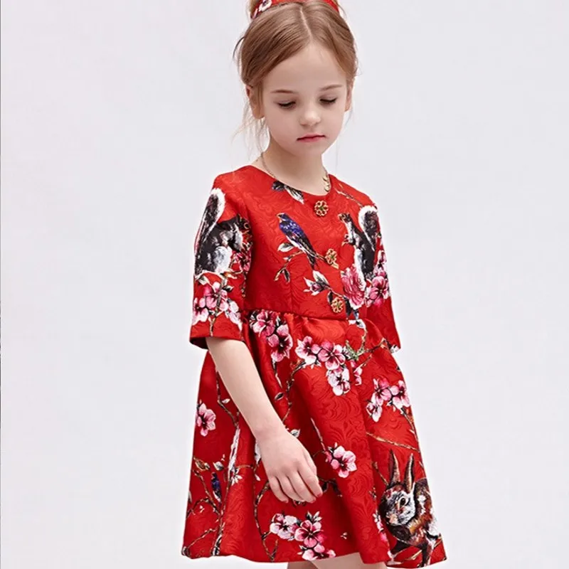 

2018 Spring Chinese Style Children Dresses For Girls Fashion Short Sleeve Embroidery Girl Summer Printed Floral Vestido Curto