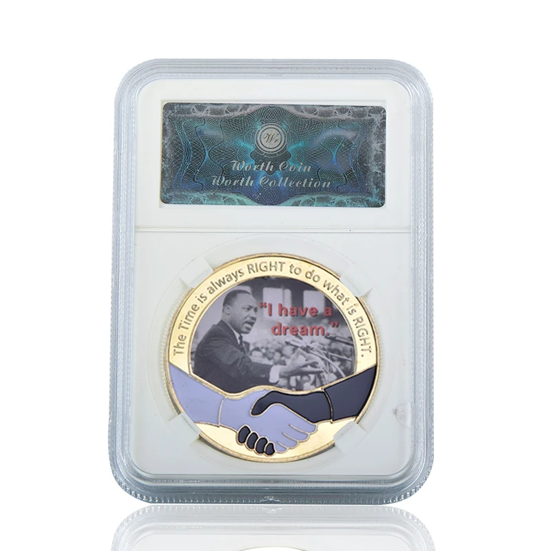 Martin Luther King золотые памятные монеты коллекционные наборы с подарочной коробкой наградная монета коллектор медали дропшиппинг - Цвет: coin3 with case