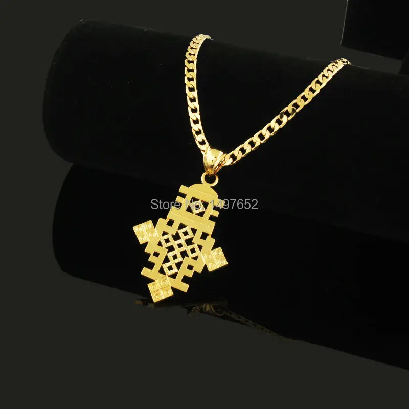 

Newest Two Size Ethiopian Cross Pendant Necklace Gold Color Ethiopia Item Jewelry Africa Women Men Christmas Gift