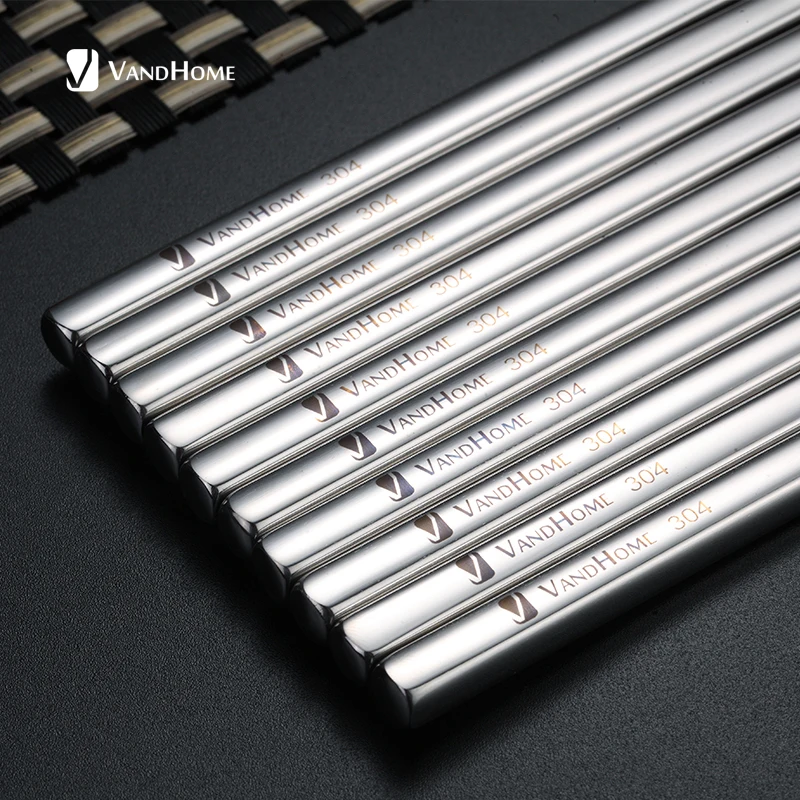 

VandHome 10 Pairs/Set Chinese Chopsticks 304 Stainless Steel Chopstick Set Non-Slip Reusable Chop Sticks Sushi Sticks Hashi