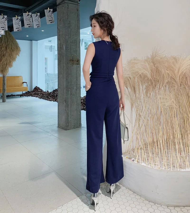 2019 Women High Street Jumpsuit Summer Party Polyester Overalls of Women Elegant Sapphire Blue Full Length Jumpsuits with Pocket 2019 Women High Street Jumpsuit Summer Party Polyester Overalls of Women Elegant Sapphire Blue Full Length Jumpsuits with Pocket