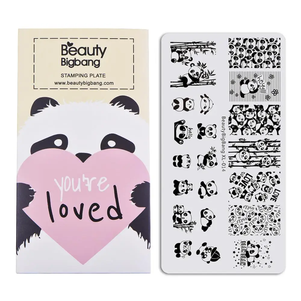 BeautyBigBang милые панды Дизайн животных серии прямоугольник гель для ногтей штамповки пластины 6*12 см Летняя серия для маникюра XL-011