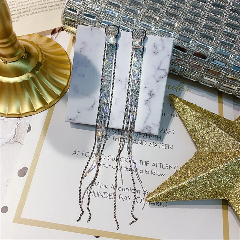 FYUAN длинные висячие серьги с кисточками для женщин большие висячие серьги с кристаллами Свадебные Модные Ювелирные изделия Подарки - Окраска металла: silver