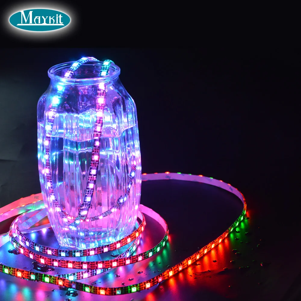 

Maykit WS2812B LED Strip Addressable RGB Smart Pixel Strip 1m/5m Black/White PCB WS2812 IC Waterproof 5V 30/60/144 LEDs/m