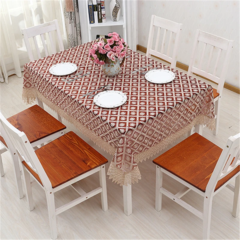 Lanweini Hollow Embroidered Elegant Fabric Tablecloths For Rectangular Table Cloth For Table Decor Crochet Tea TV Cabinet Cover