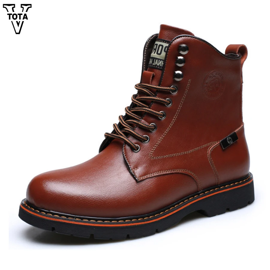 

VTOTA Winter Genuine Leather Men Motorcycle Boots Vintage Combat Boot Ankle Boots Men Keep Warm Plush Work Martin Boots JFL