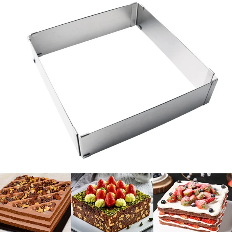 

Adjustable Stainless Steel Cake Mousse Mould Baking Square Form Ring Home Square Cake Molds Baking Moulds Kitchen Dessert