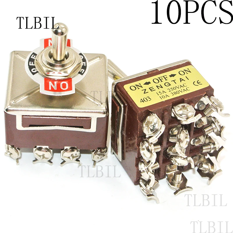 

10Pcs AC 380V 10A ON/OFF/ON 3 Positions 12 Pin Latching Toggle Switch 4PDT