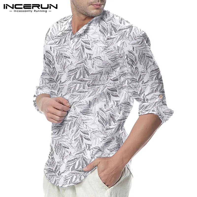 

INCERUN Summer Men's T-shirt Color Printed Shirt Round Neck Pullover Short-sleeved Ethnic Style Fashion Loose Camisas 2019 5XL