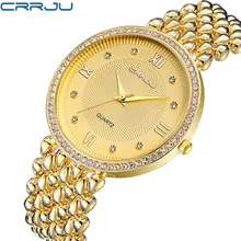 Crrju Топ Роскошные платье модного бренда часы женщина Дамы Gold diamond Relogio feminino платье часы женский Relojes Mujer Новинка 2017 года