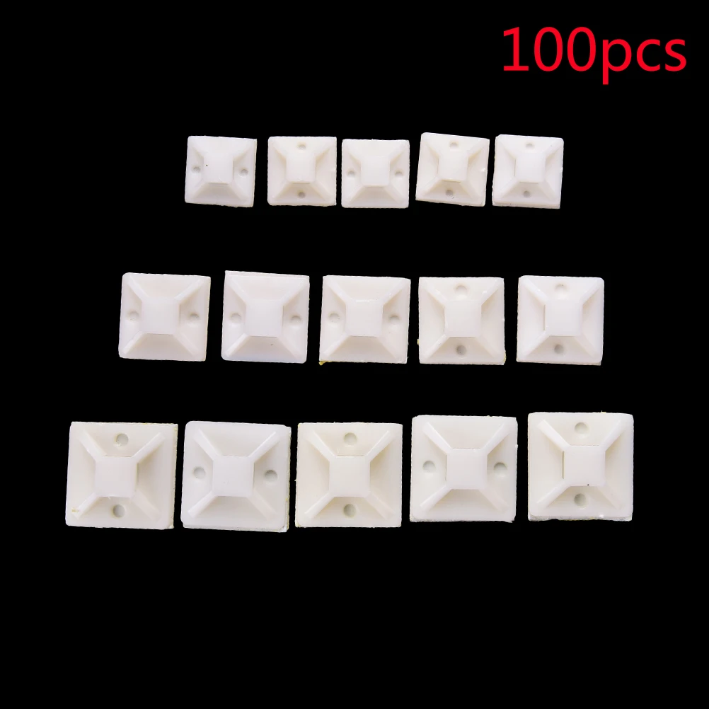 100 Pcs/Pack 20/25/30MM Mounts Mounting Base Clamps Clip Self Adhesive Cable Wire Zip Tie