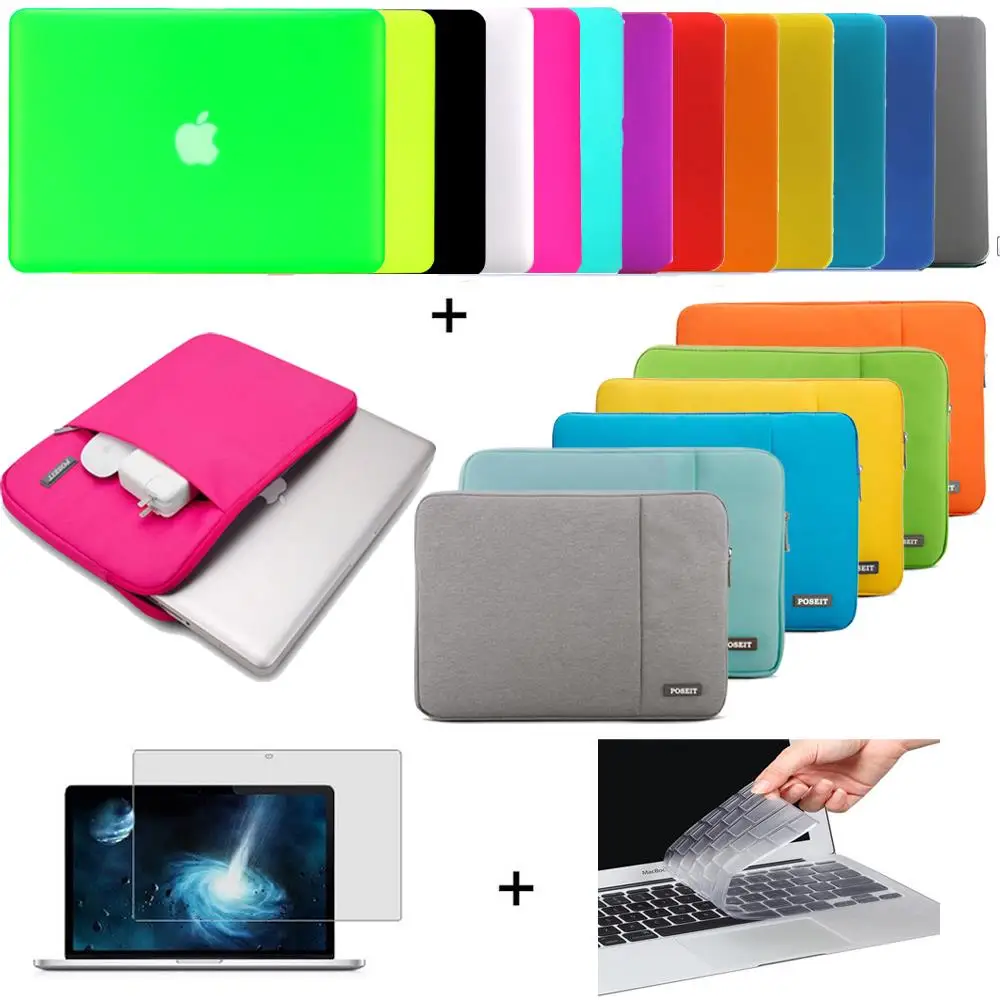 For Apple macbook Pro Air Retina Screen protector + keyboard cover +Hard case +sleeve bag 11 12 13 15 inch laptop case
