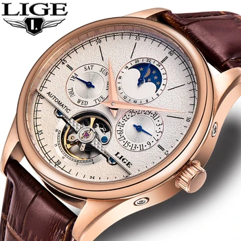 

LIGE Luxury Brand Men Watches Automatic Mechanical Tourbillon Sport Clock Leather Casual Business Wristwatch Relojes masculino