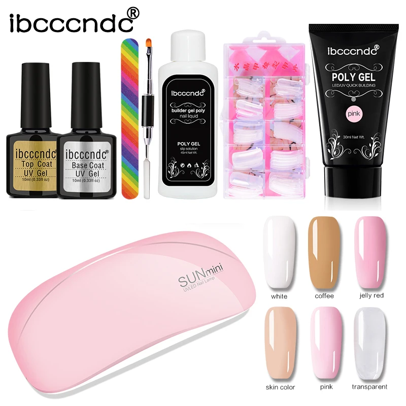 

6W Sunmini Poly Gel Kit UV LED Lamp Nail Builder Gel Varnish Polish Polygel Quick Nail Extension Hard Gel Solution Nail Art Set
