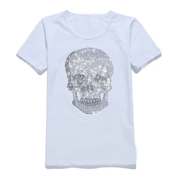 Mens Shinning Skull Hot Drilling T-Shirt Black Cotton Short Sleeve High Quality Rhinestone Skull T Shirt Top Tee Fashion T-shirt 2