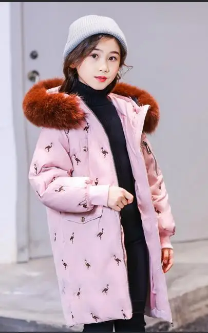 Г. Зимние пуховики с фламинго для девочек, парки LB1838, зимняя одежда для девочек теплые пуховые пальто Верхняя одежда для мам и малышей - Цвет: Розовый