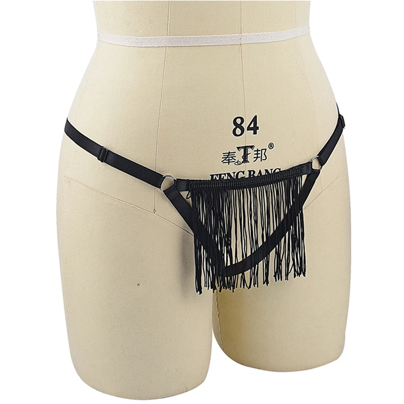 Женский ремень с кисточками черный эластичный пояс в стиле Харадзюку на