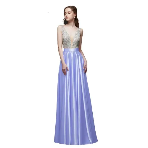 Erosebridal вечернее платье длинное линия V шеи халат, украшенный бисером De Soiree мягкий Атлас формальное платье женское элегантное платье - Цвет: Color 3