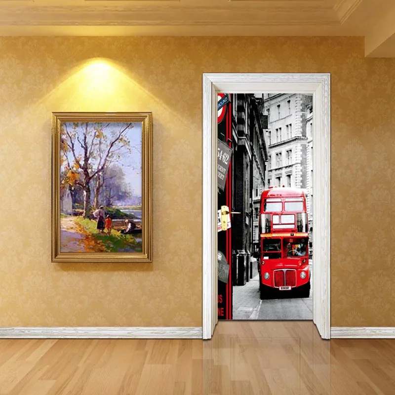 New Creative 3D Bus Elevator Door Wall Stickers corridor home decor