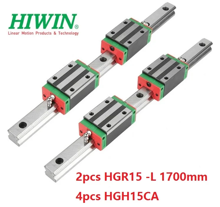 2 шт. 100% оригинал линейная направляющая HIWIN rail HGR15-L 1700 мм и 4 шт HGH15CA линейный узкая блоки для ЧПУ