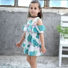 Flower Girls Dress 2019 New Summer Casual Kids Dresses for 2 3 4 5 6 7 8 Year Girls O-neck Off-The-Shoulder Children Clothing