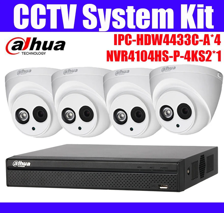 

4MP ip camera ipc-hdw4433c-a 4CH nvr4104hs-p-4ks2 4poe port H.265 POE netcam cctv NVR system kit recording Security Camera Set