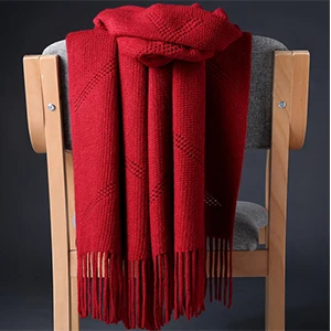 Best Gift Winter Warm Red/Yellow Color Wool Knitting Scarf For Ladies Scarfs Wraps Fashion Pashmina Tassel Female Scarves Wraps - Цвет: Dark Red