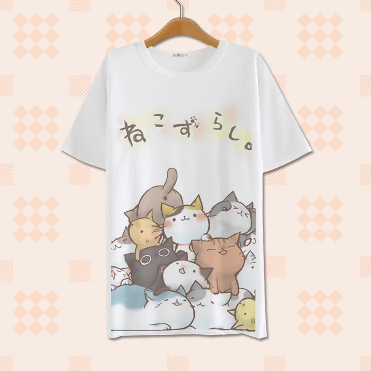 Новый милый Неко Atsume косплей футболка Косплей Аниме Мужчины и женщины хлопковые топы футболки кошка двор футболка лето с коротким рукавом