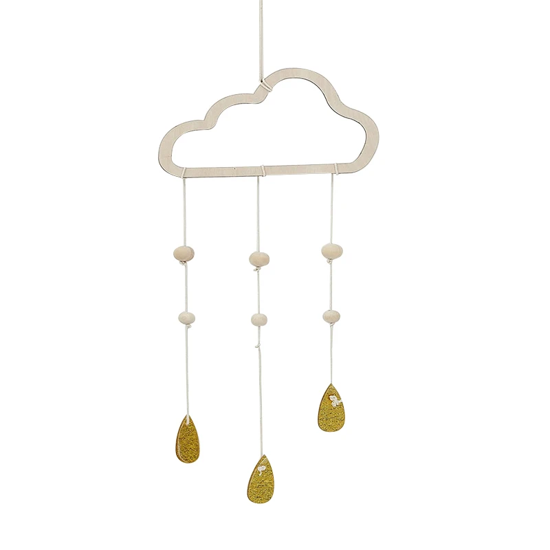 gold raindrop Простой в скандинавском стиле деревянный облако звезда капли дождя подвесные предметы интерьера для девочек мальчик стена на стене шторы декоративные - Цвет: gold raindrop