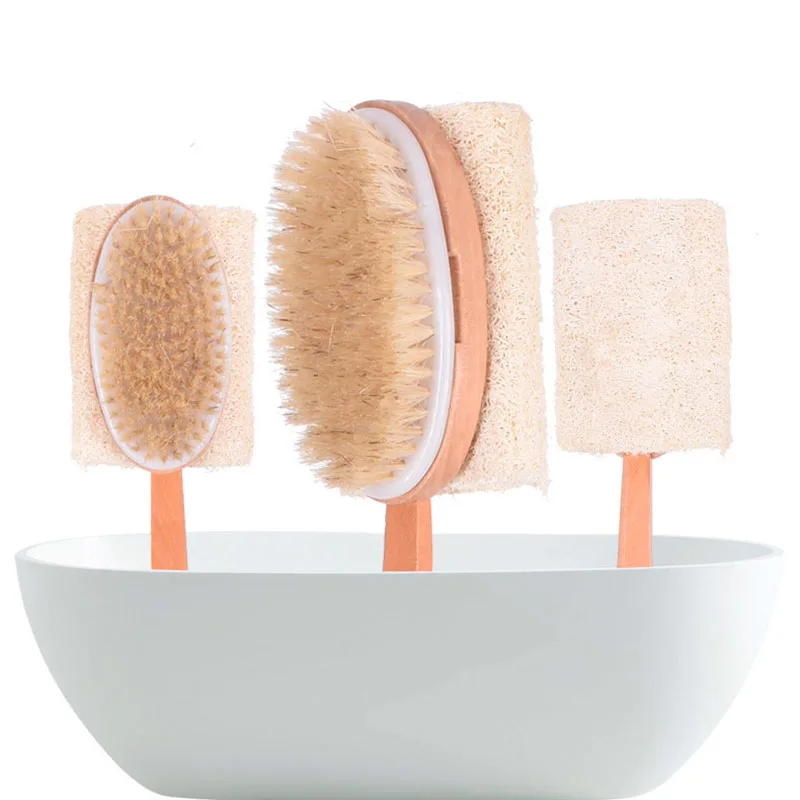 Растительная loofah щетка для ванны из натуральной щетины деревянная щетка для ванны loofah Массажная щетка для ванны с двойной ручкой щетка для ванны