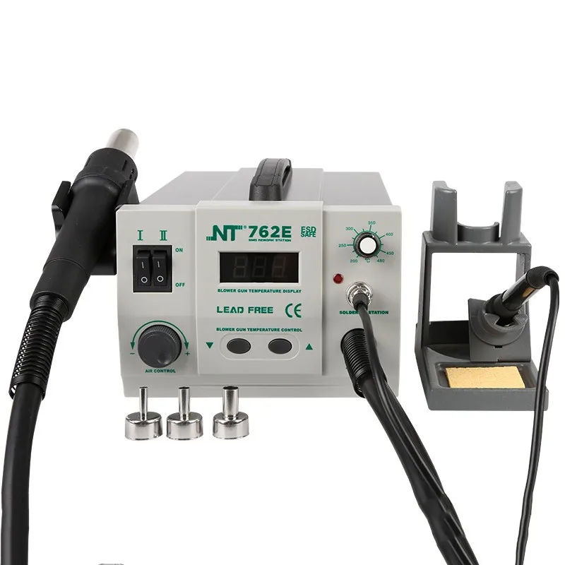 

NT-762E 2 in 1 BGA Lead-free Adjustable Hot Air Rework Station Soldering iron digtal screen 750W For CPU PCB