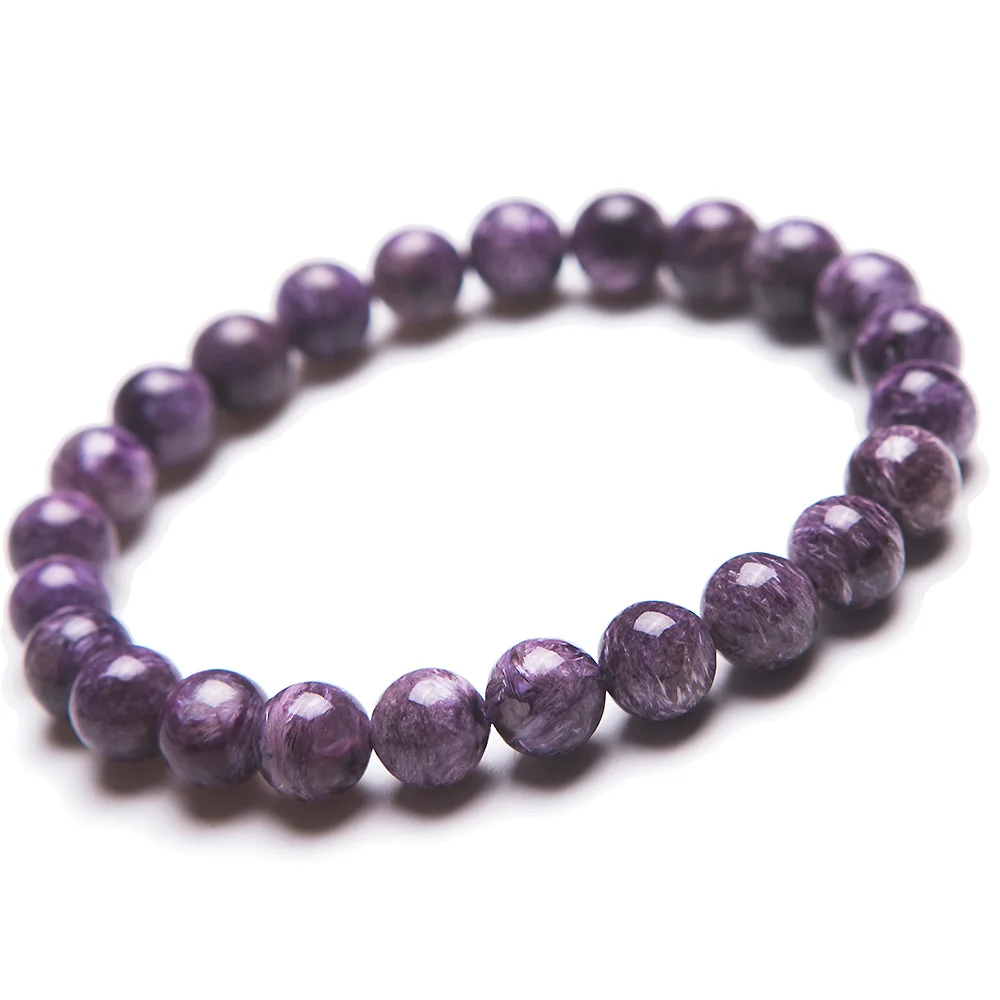 

Genuine Natural Purple Charoite Gemstone Women Round Beads Bracelet 8mm Jewelry From Russian Healing Stone AAAAA