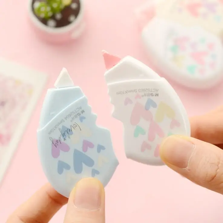 2 개/짝 10M 크리 에이 티브 kawaii 심장 모양 흰색 아웃 수정 테이프 포함 escolar 아이 생일 선물 학교 사무실 문구