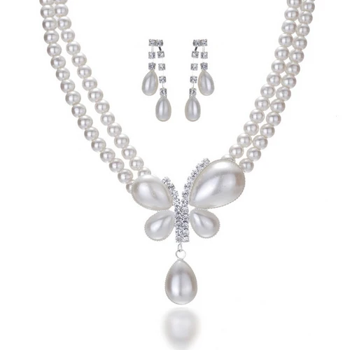 

Bride's Cute Faux Pearl Rhinestone Earrings Choker Necklace Jewelry Set For Wedding
