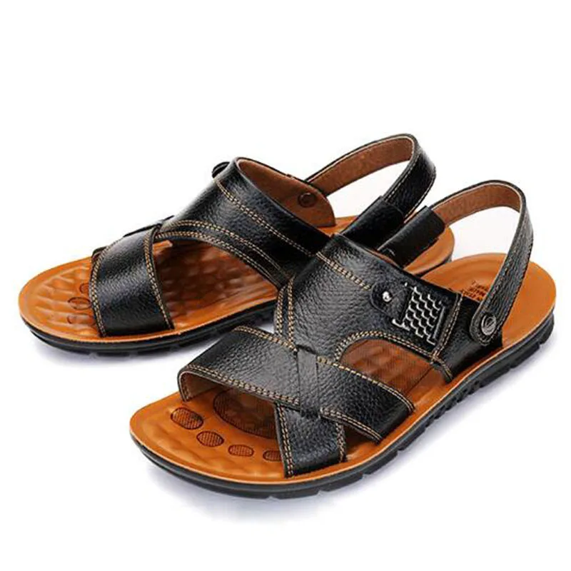 2019 New Summer Genuine Leather Men's Casual Sandals Classic Beach Male's Slippers With Metal Decoration Large Size 38-48 Shoes 2019 New Summer Genuine Leather Men's Casual Sandals Classic Beach Male's Slippers With Metal Decoration Large Size 38-48 Shoes