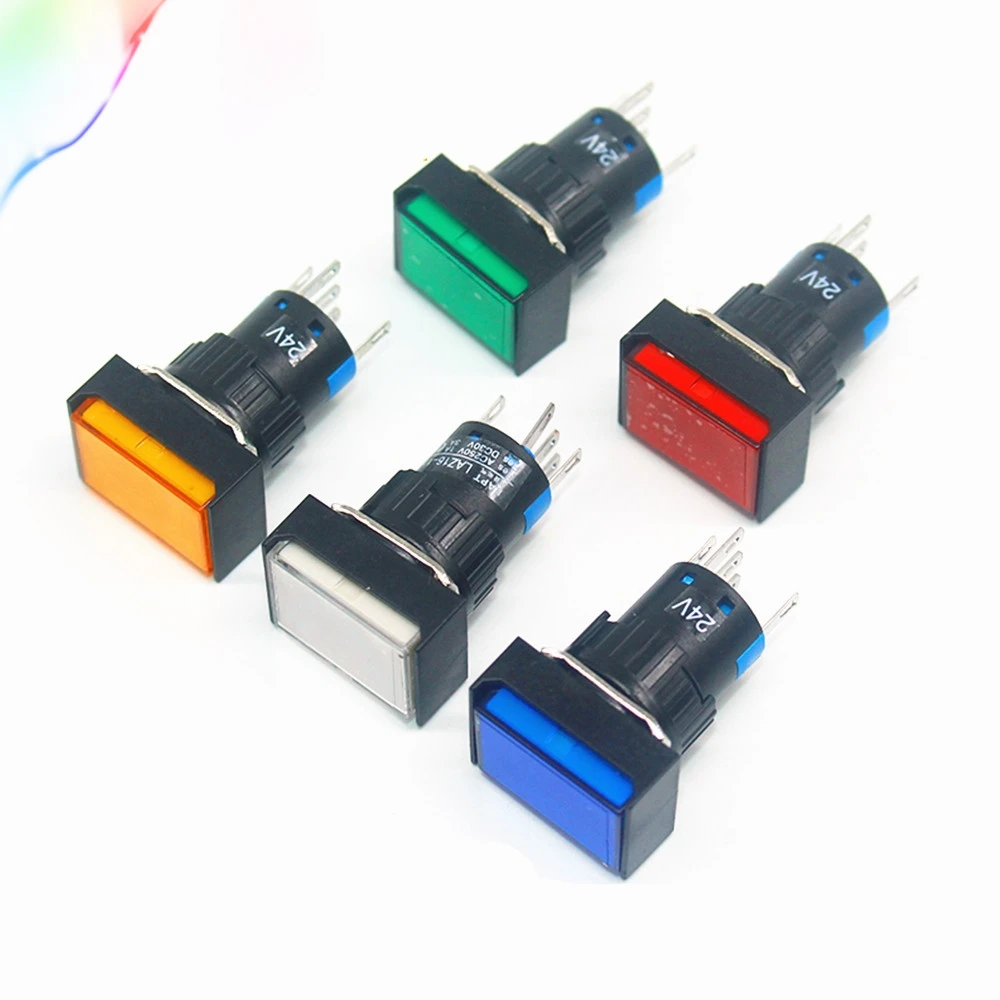 

Momentary Push button Switches LA16J-11D DC 6V 12V 24V 220V Rectangular button with light 5 pins 16MM self return