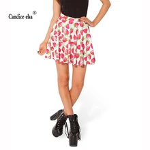 Candice Эльза женские юбки цифровая печать оптом Клубника Белый стрейч юбка Skt1006
